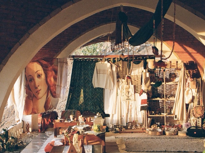 The arcade with handmade clothes, baskets and crafts